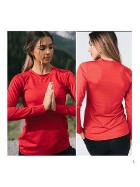 Zyia Active Chill Perforated Red Long Sleeve Tee Size XXL Activewear Shirt